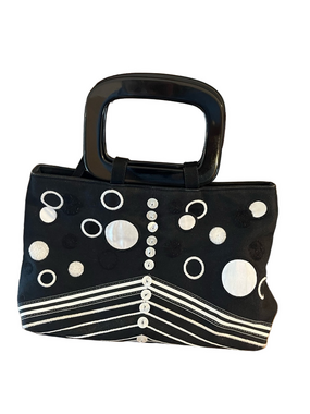 Madison Studio Black & White Geometric Button Top Handle Bag